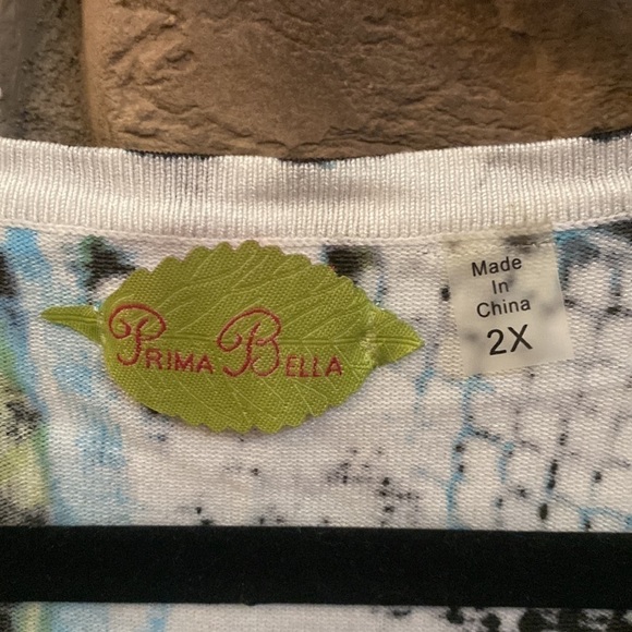 Prima Bella colorful blue and black cardigan with colorful sequin throughout. 2X - Picture 9 of 9